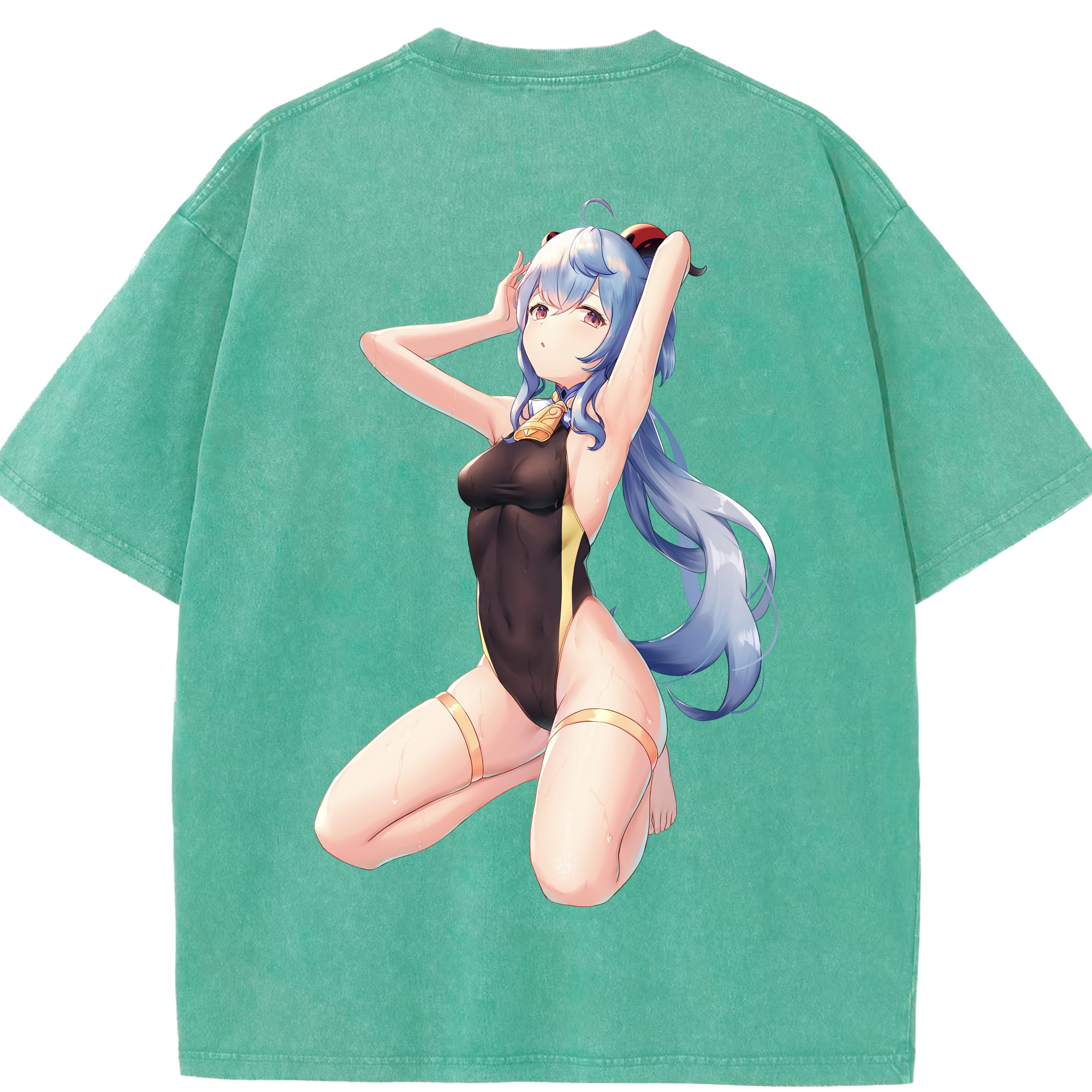 げんし神 甘雨 かんう genshin Ganyu 綿100% ヴィンテージ風 半袖Tシャツ（背面プリント）